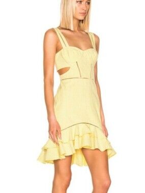Jonathan Simkhai Yellow Seersucker Gingham Cutout Mini -Size 4